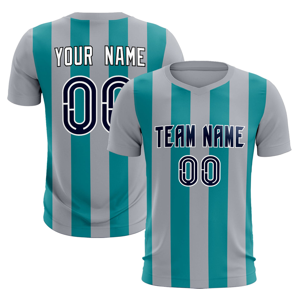 Custom Gray Aqua Vertical Stripes Casual Outdoor Football Kits Jersey