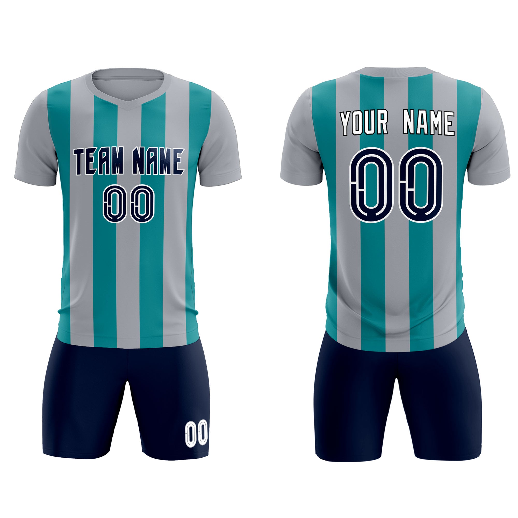 Custom Gray Aqua Vertical Stripes Casual Outdoor Football Kits Jersey