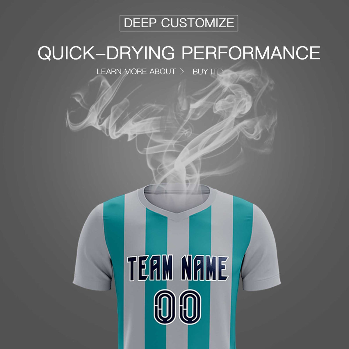 Custom Gray Aqua Vertical Stripes Casual Outdoor Football Kits Jersey