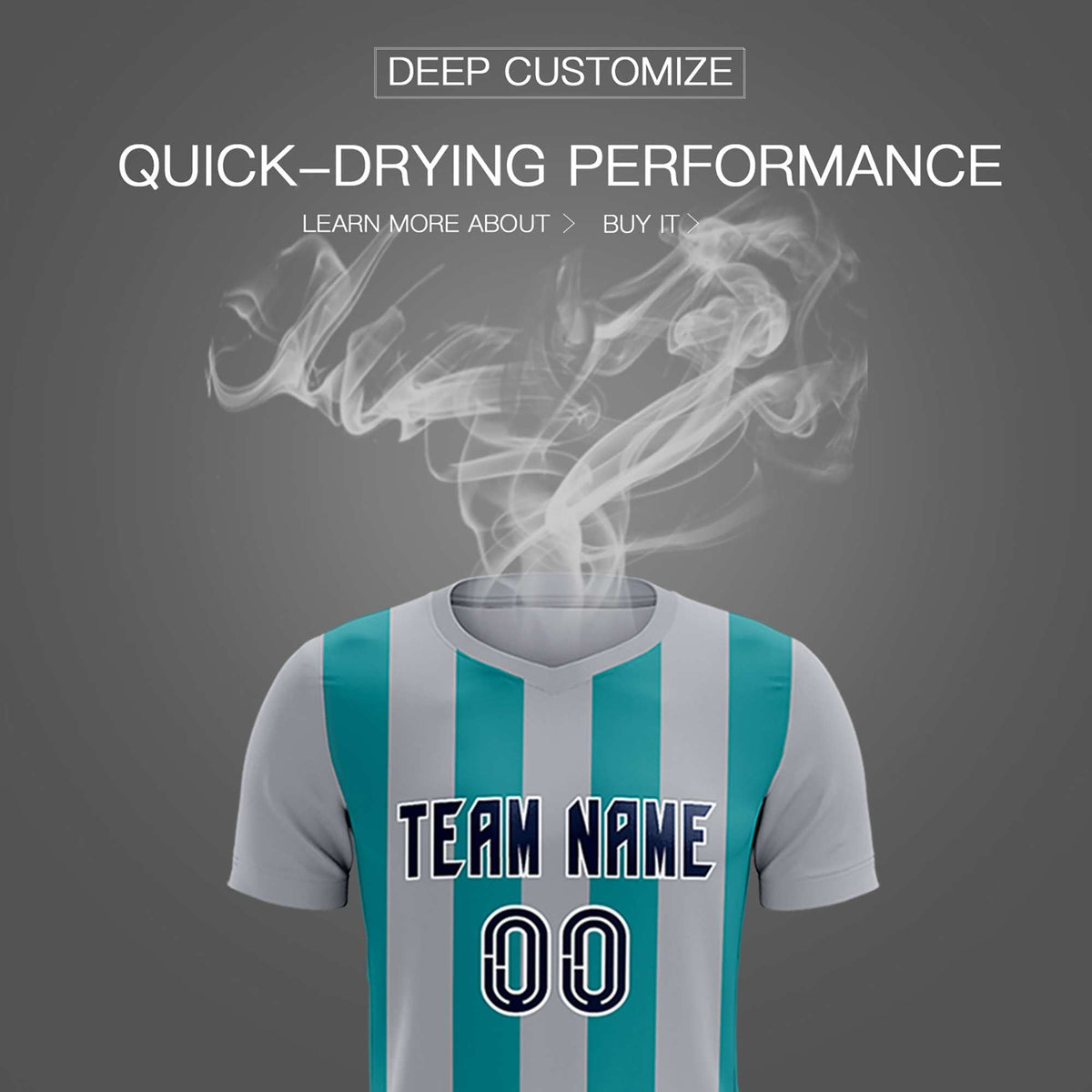 Custom Gray Aqua Vertical Stripes Casual Outdoor Football Kits Jersey