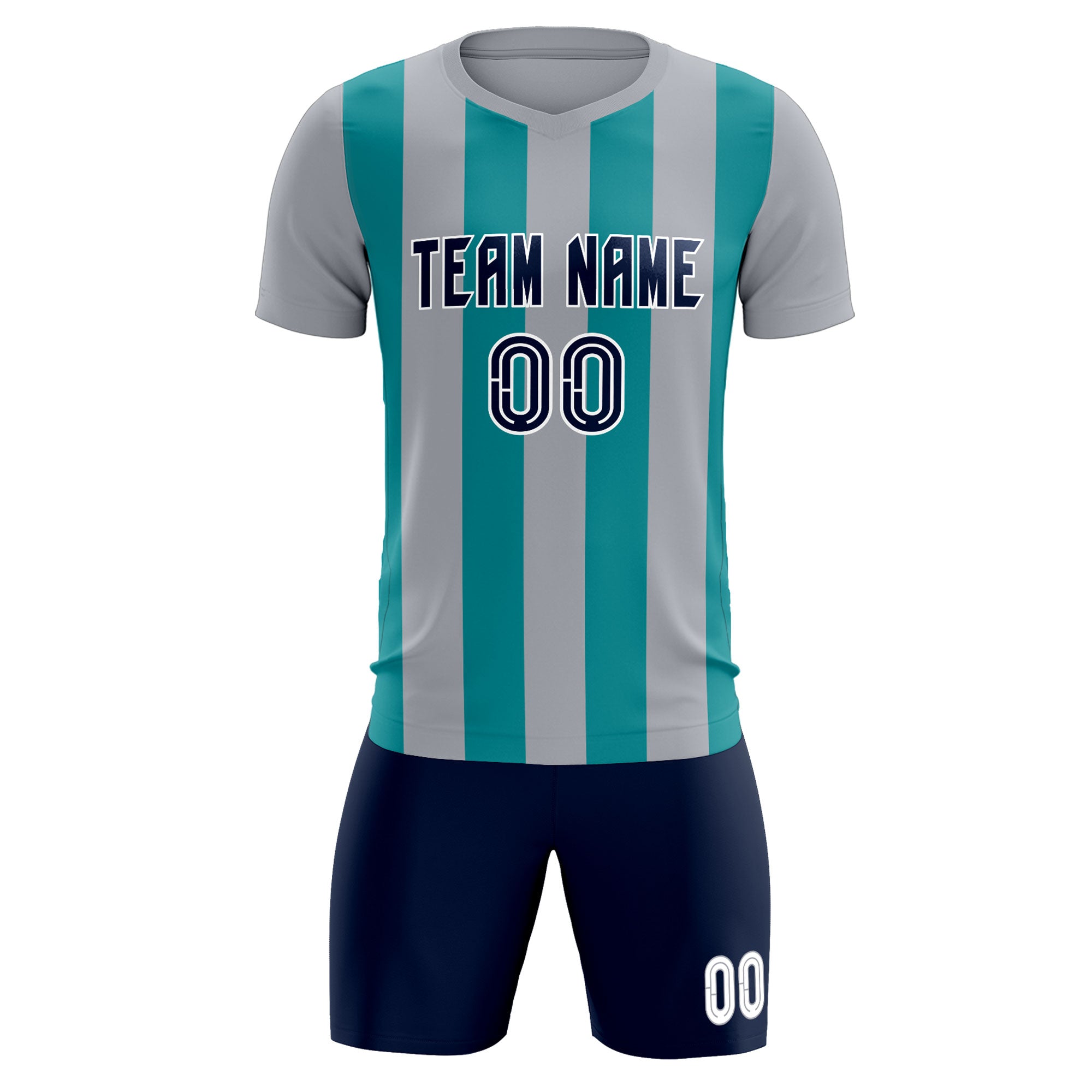 Custom Gray Aqua Vertical Stripes Casual Outdoor Football Kits Jersey