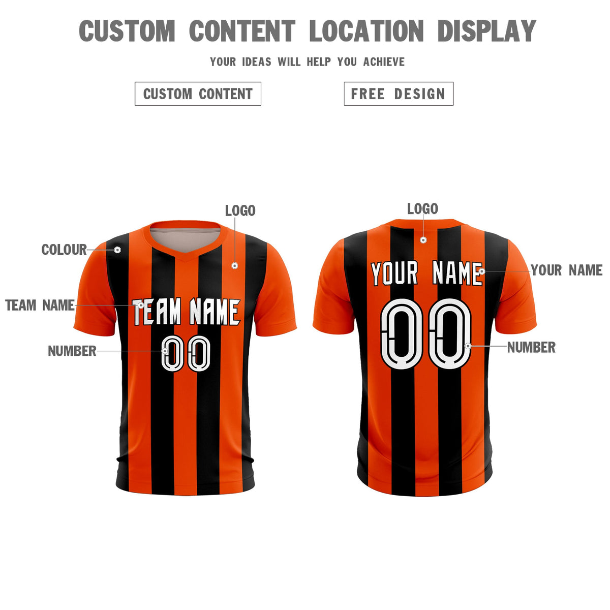 Custom Orange Black Vertical Stripes Casual Outdoor Football Kits Jersey