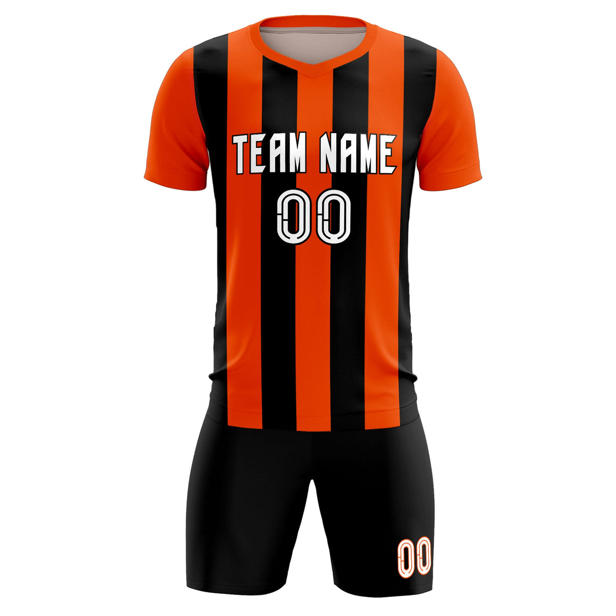 Custom Orange Black Vertical Stripes Casual Outdoor Football Kits Jersey
