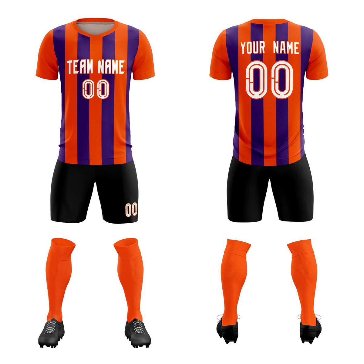 Custom Orange Purple Vertical Stripes Casual Outdoor Football Kits Jersey