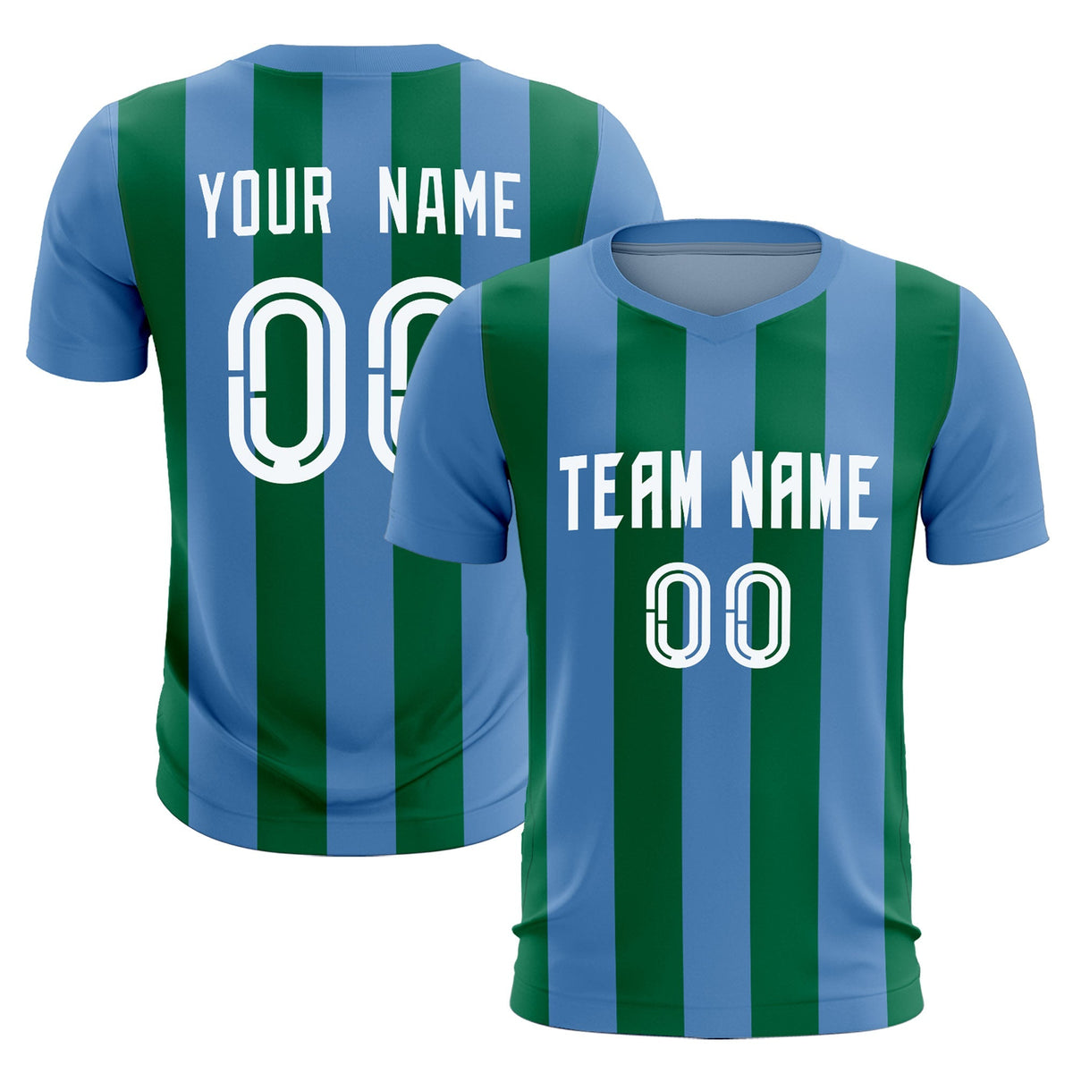 Custom Light Blue Kelly Green Vertical Stripes Casual Outdoor Football Kits Jersey