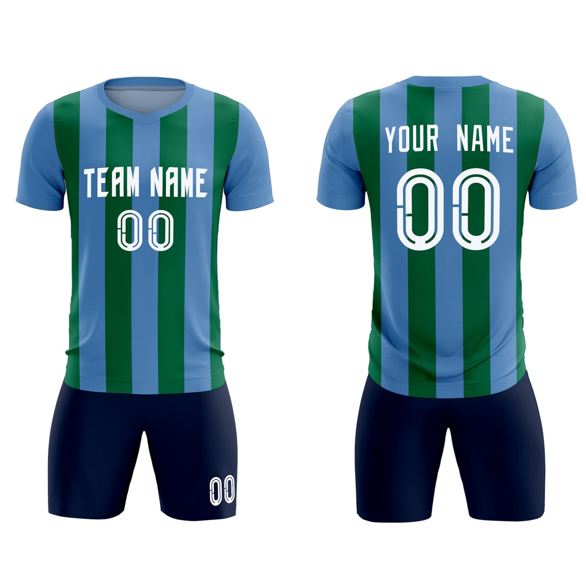 Custom Light Blue Kelly Green Vertical Stripes Casual Outdoor Football Kits Jersey