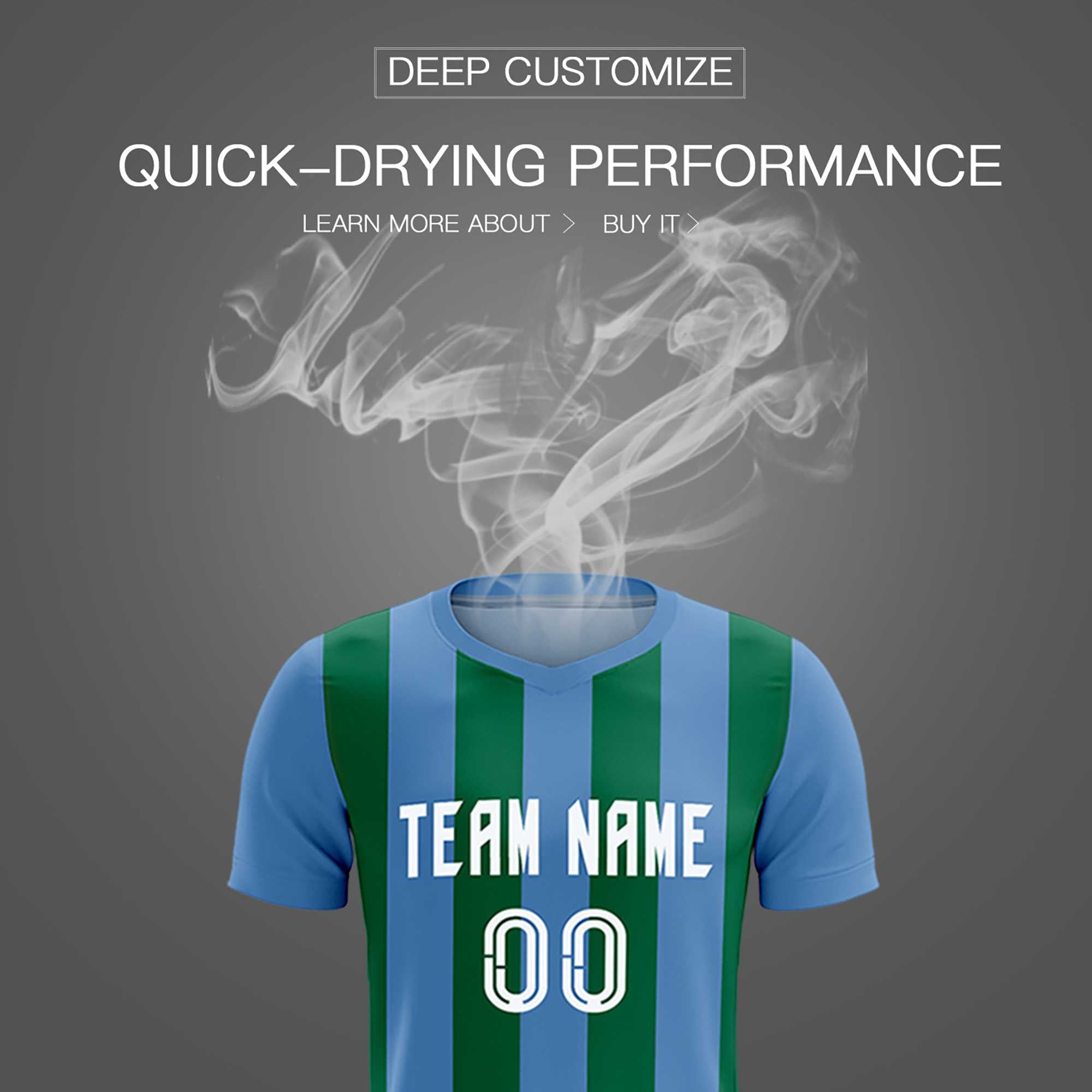 Custom Light Blue Kelly Green Vertical Stripes Casual Outdoor Football Kits Jersey