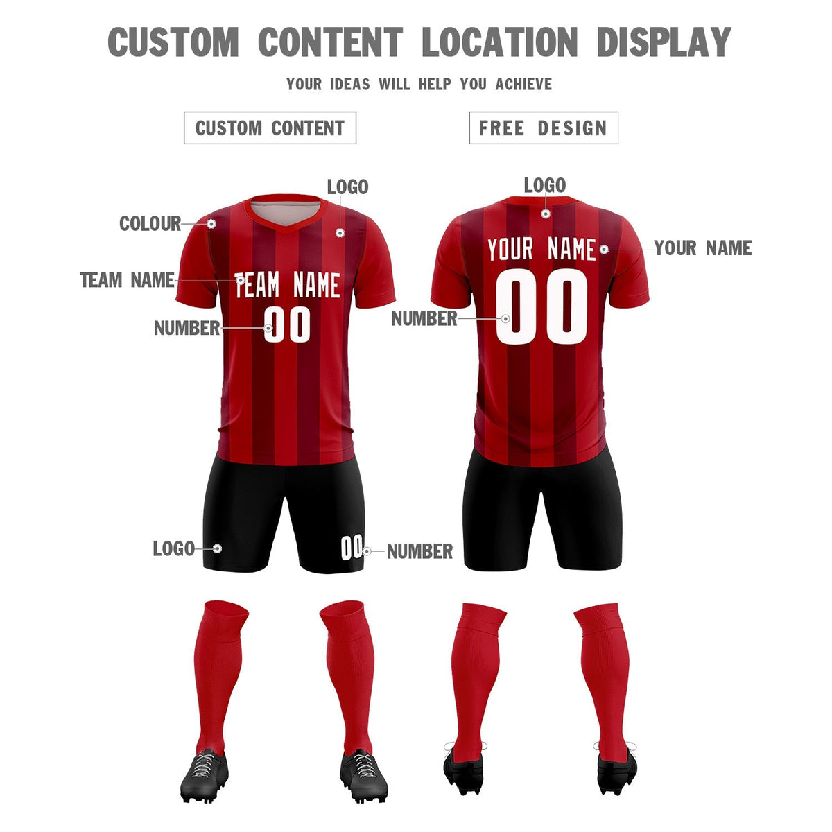 Custom Red Crimson Vertical Stripes Casual Outdoor Football Sets Jersey