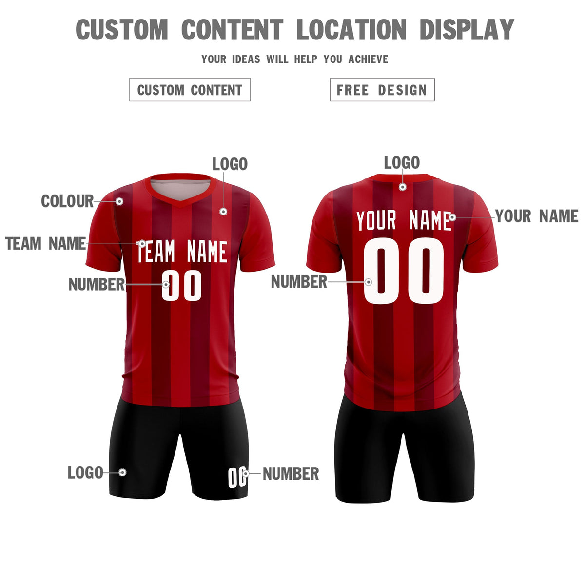 Custom Red Crimson Vertical Stripes Casual Outdoor Football Sets Jersey
