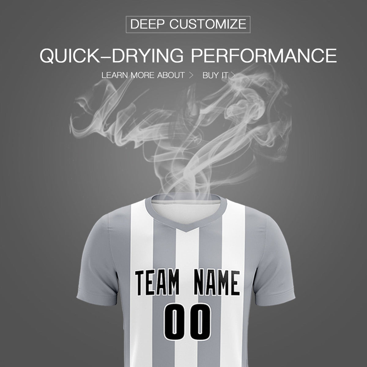 Custom White Gray Vertical Stripes Casual Outdoor Football Kits Jersey