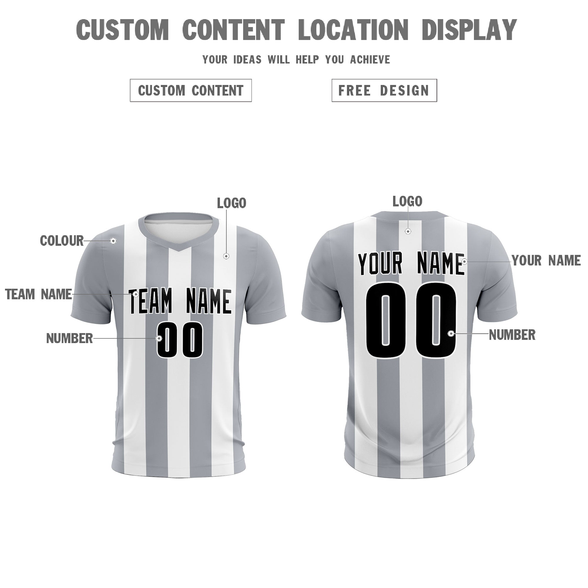 Custom White Gray Vertical Stripes Casual Outdoor Football Kits Jersey