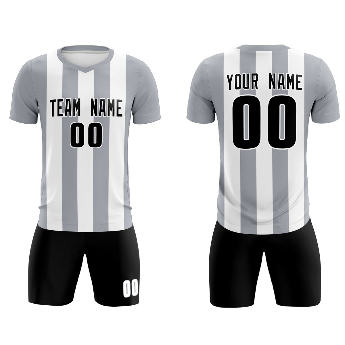 Custom White Gray Vertical Stripes Casual Outdoor Football Kits Jersey