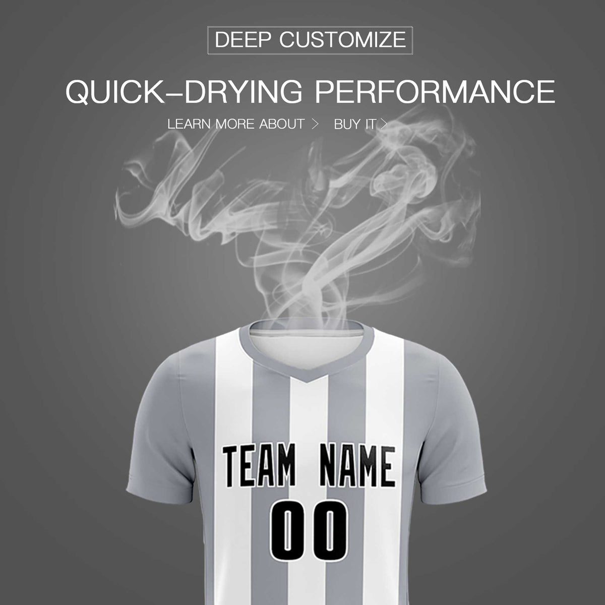 Custom White Gray Vertical Stripes Casual Outdoor Football Kits Jersey
