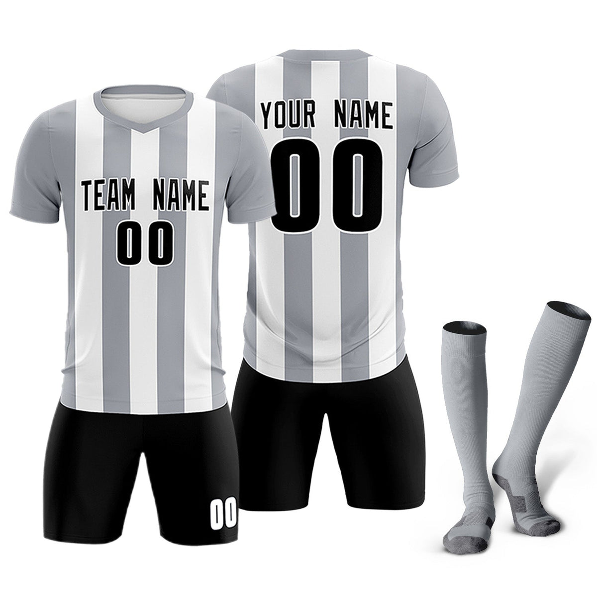 Custom White Gray Vertical Stripes Casual Outdoor Football Kits Jersey