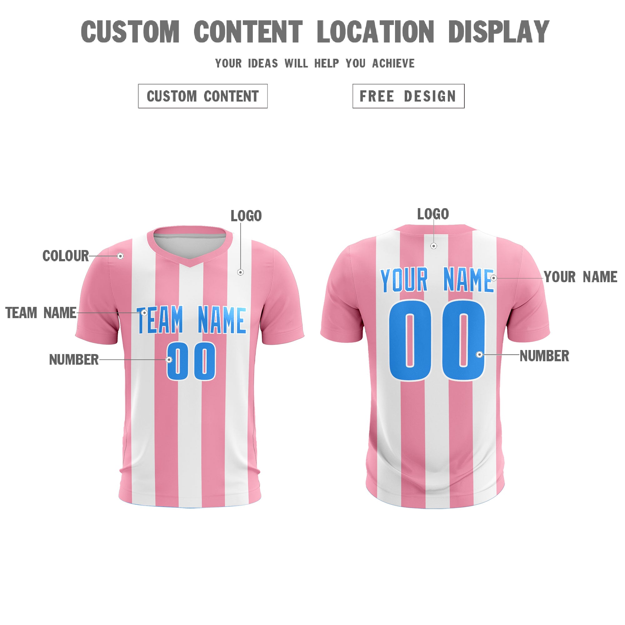 Custom White Light Pink Vertical Stripes Casual Outdoor Football Kits Jersey