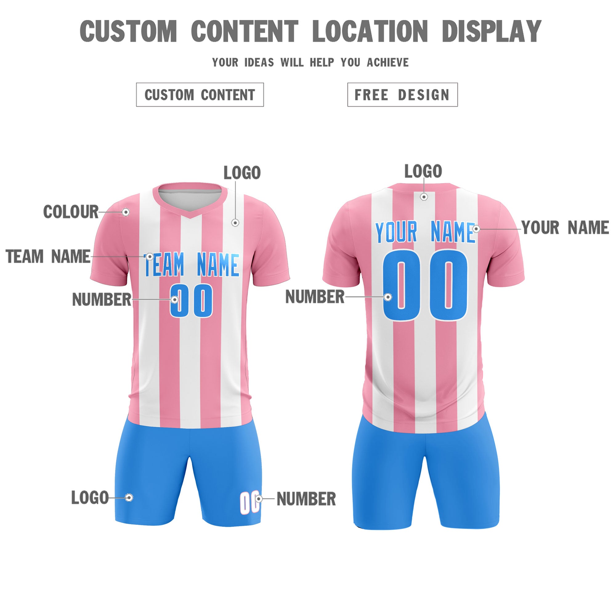 Custom White Light Pink Vertical Stripes Casual Outdoor Football Kits Jersey