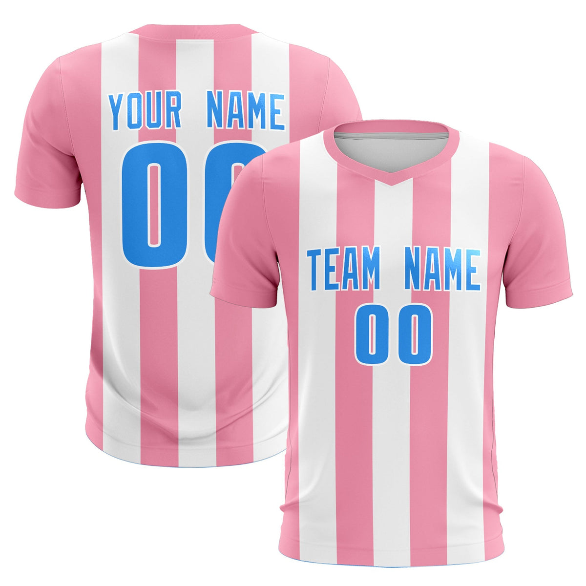 Custom White Light Pink Vertical Stripes Casual Outdoor Football Kits Jersey