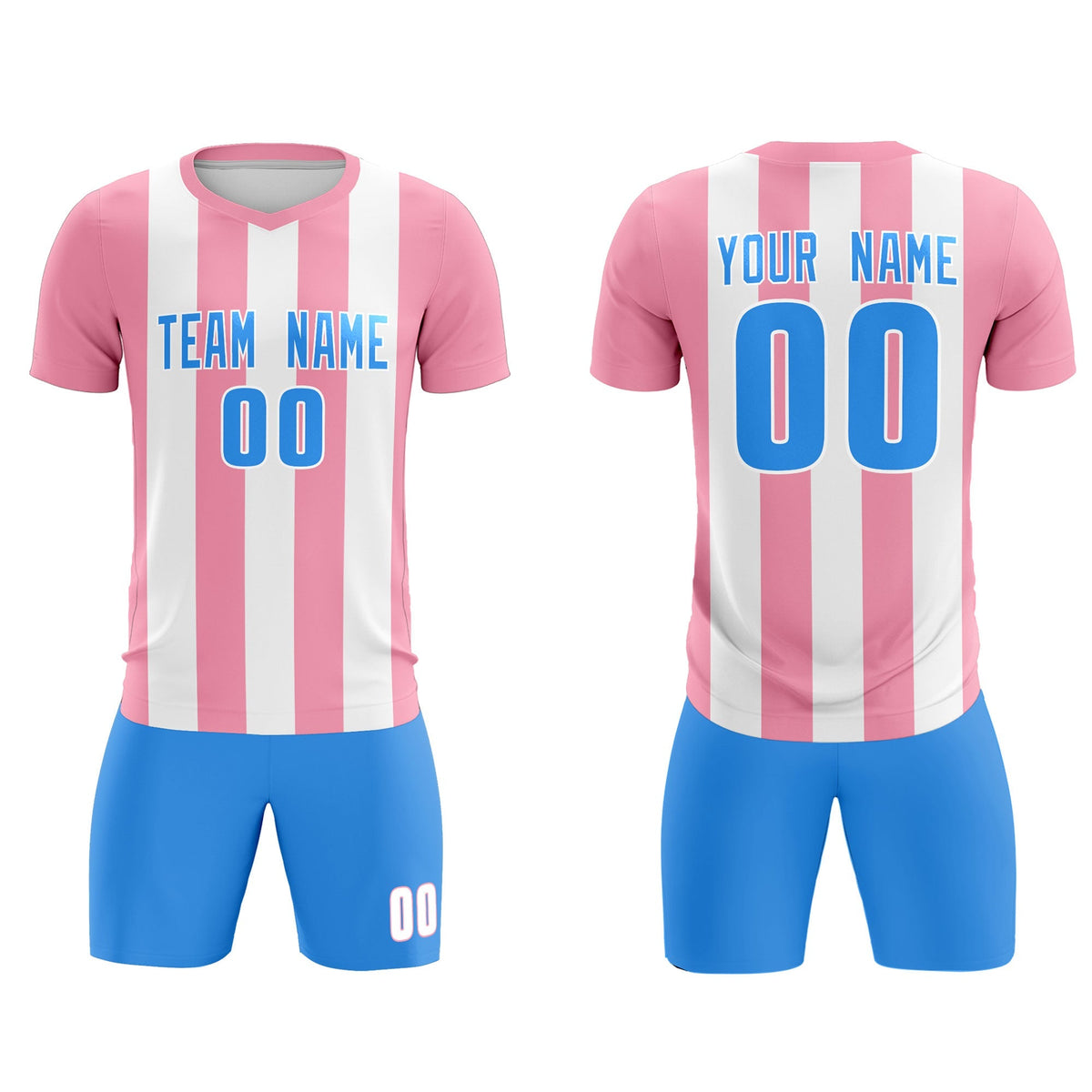Custom White Light Pink Vertical Stripes Casual Outdoor Football Kits Jersey