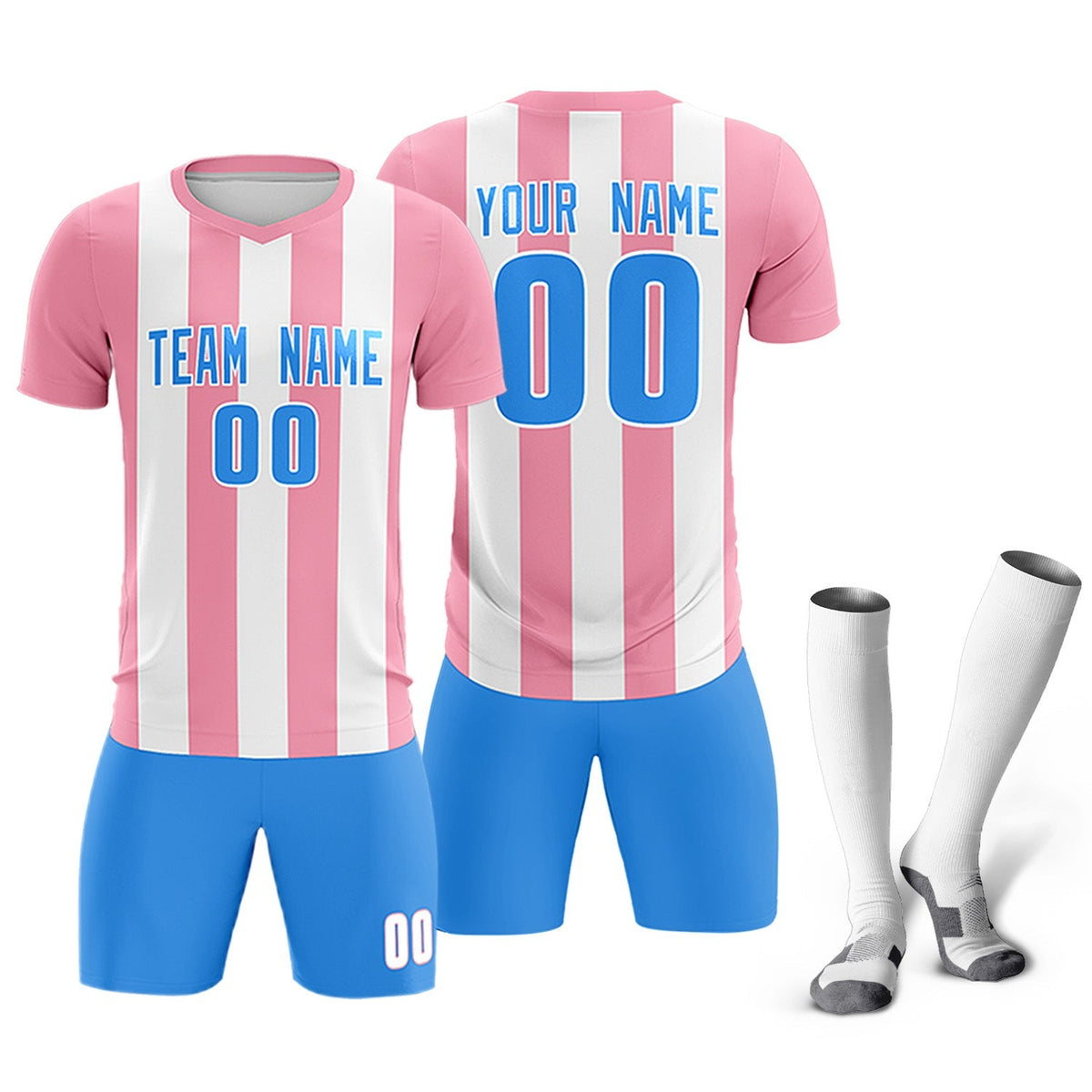 Custom White Light Pink Vertical Stripes Casual Outdoor Football Kits Jersey