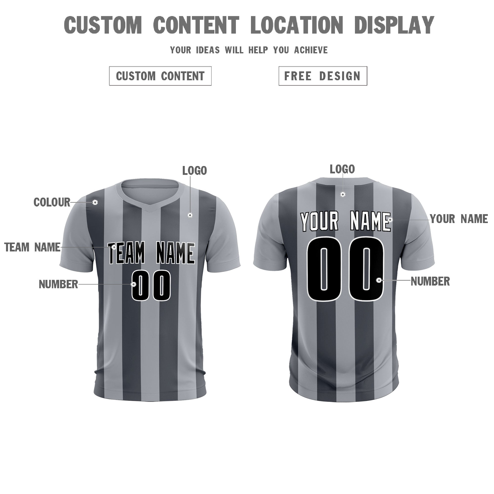 Custom Gray Dark Gray Vertical Stripes Casual Outdoor Football Kits Jersey