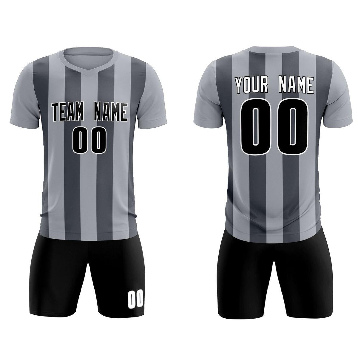 Custom Gray Dark Gray Vertical Stripes Casual Outdoor Football Kits Jersey