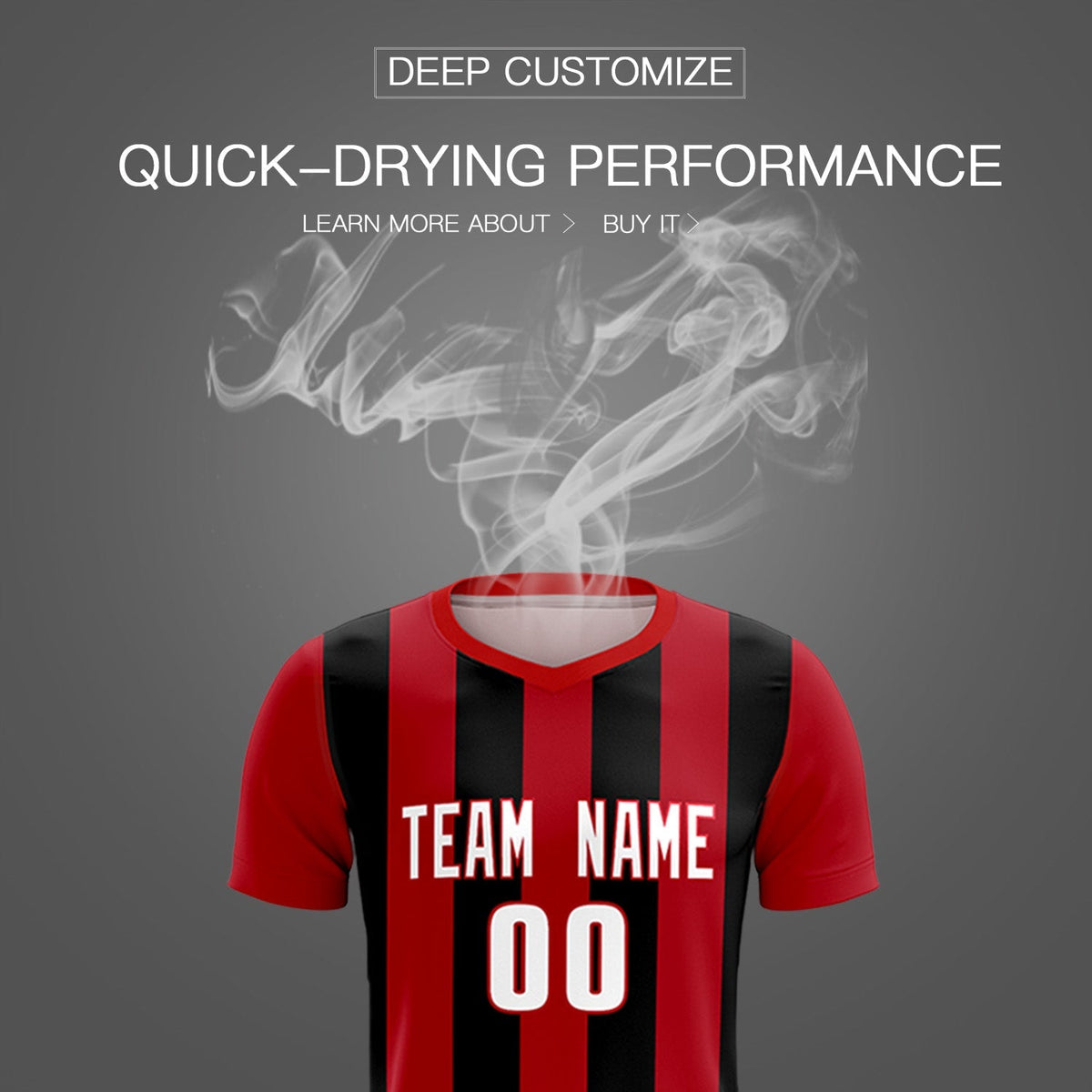 Custom Red Black Vertical Stripes Casual Outdoor Football Kits Jersey