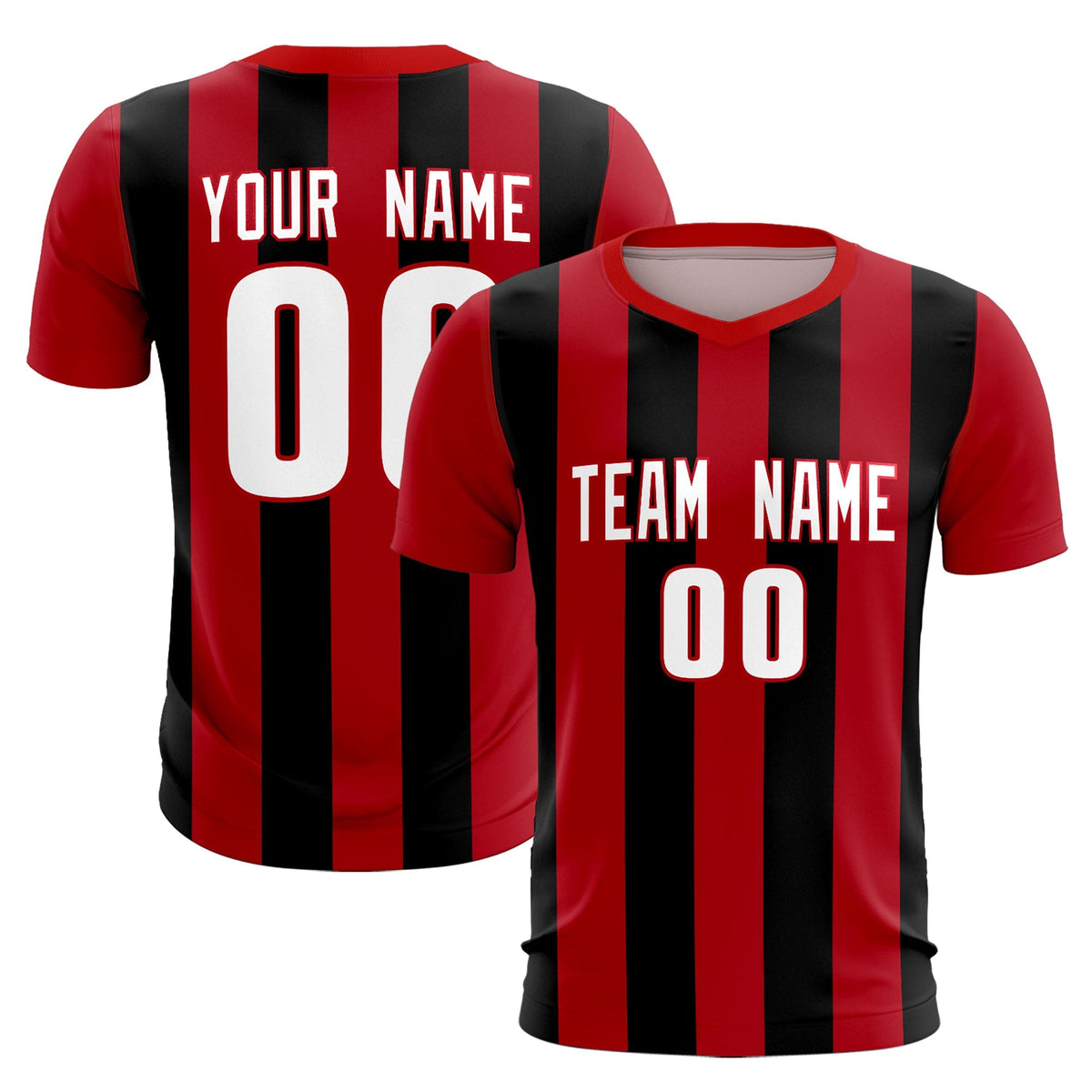 Custom Red Black Vertical Stripes Casual Outdoor Football Kits Jersey