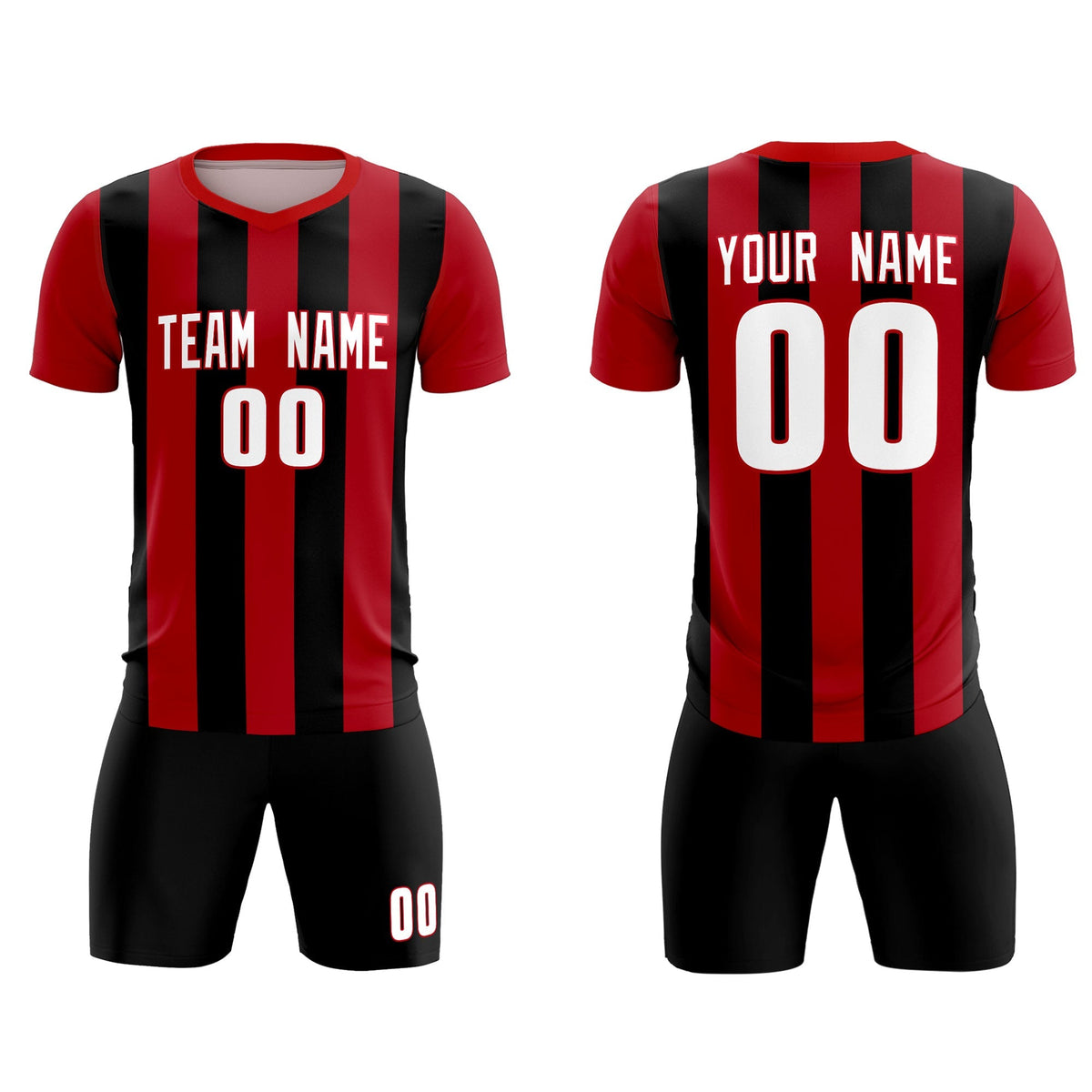Custom Red Black Vertical Stripes Casual Outdoor Football Kits Jersey