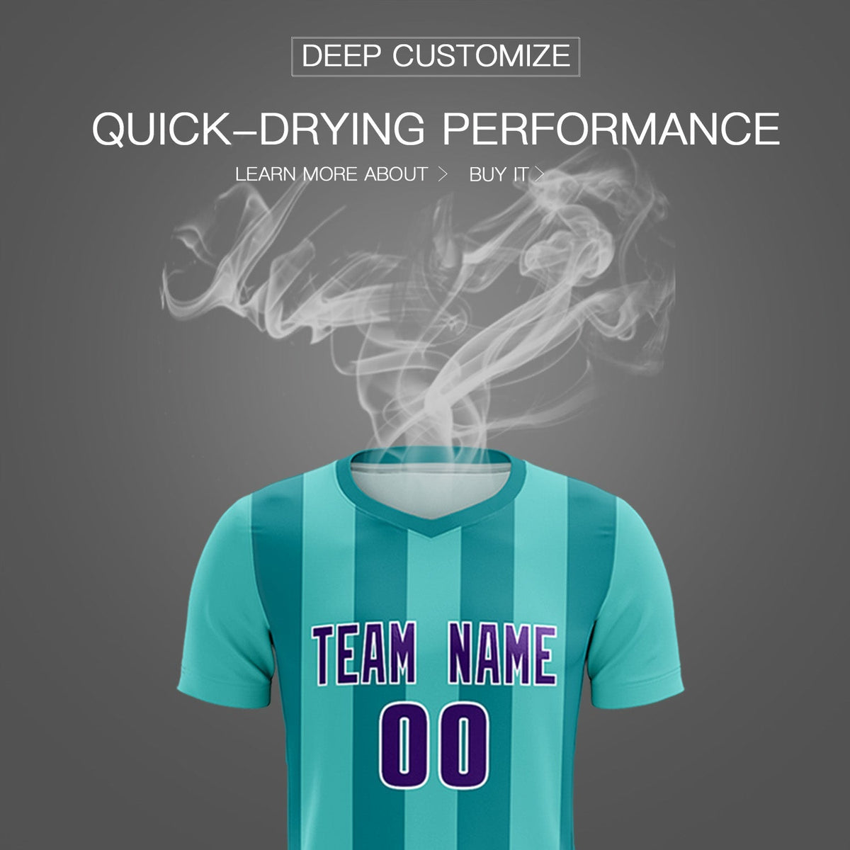 Custom Bright Green Aqua Vertical Stripes Casual Outdoor Football Kits Jersey