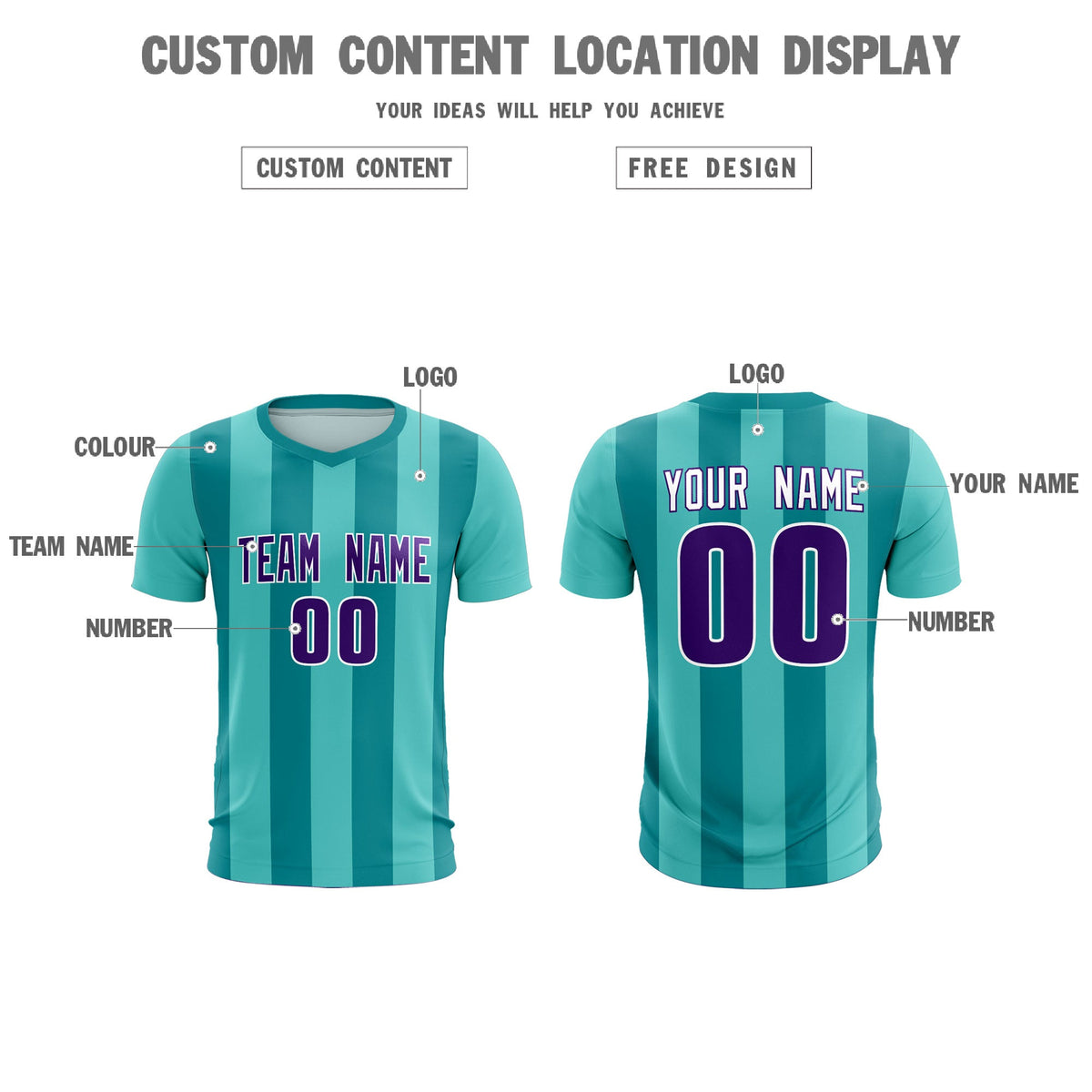 Custom Bright Green Aqua Vertical Stripes Casual Outdoor Football Kits Jersey