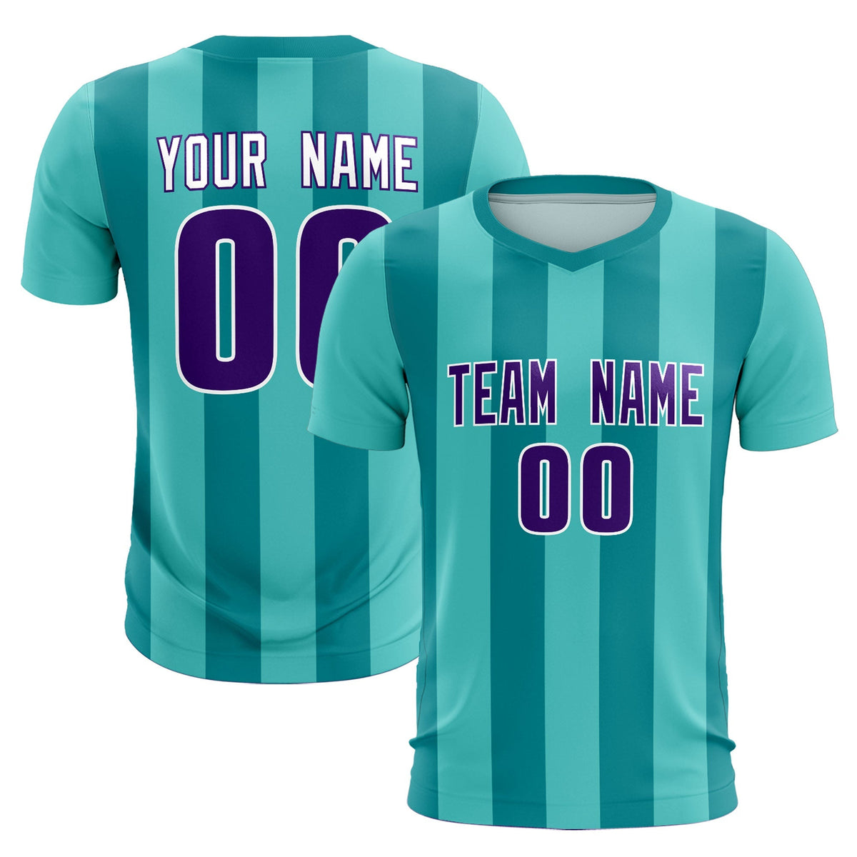 Custom Bright Green Aqua Vertical Stripes Casual Outdoor Football Kits Jersey