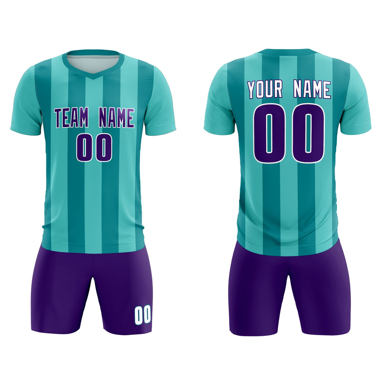 Custom Bright Green Aqua Vertical Stripes Casual Outdoor Football Kits Jersey