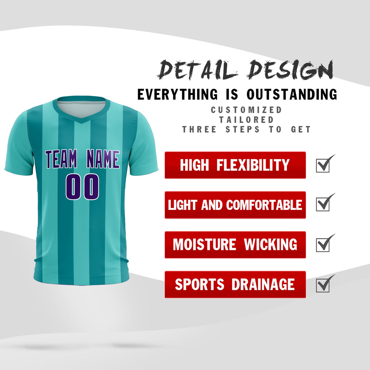 Custom Bright Green Aqua Vertical Stripes Casual Outdoor Football Kits Jersey