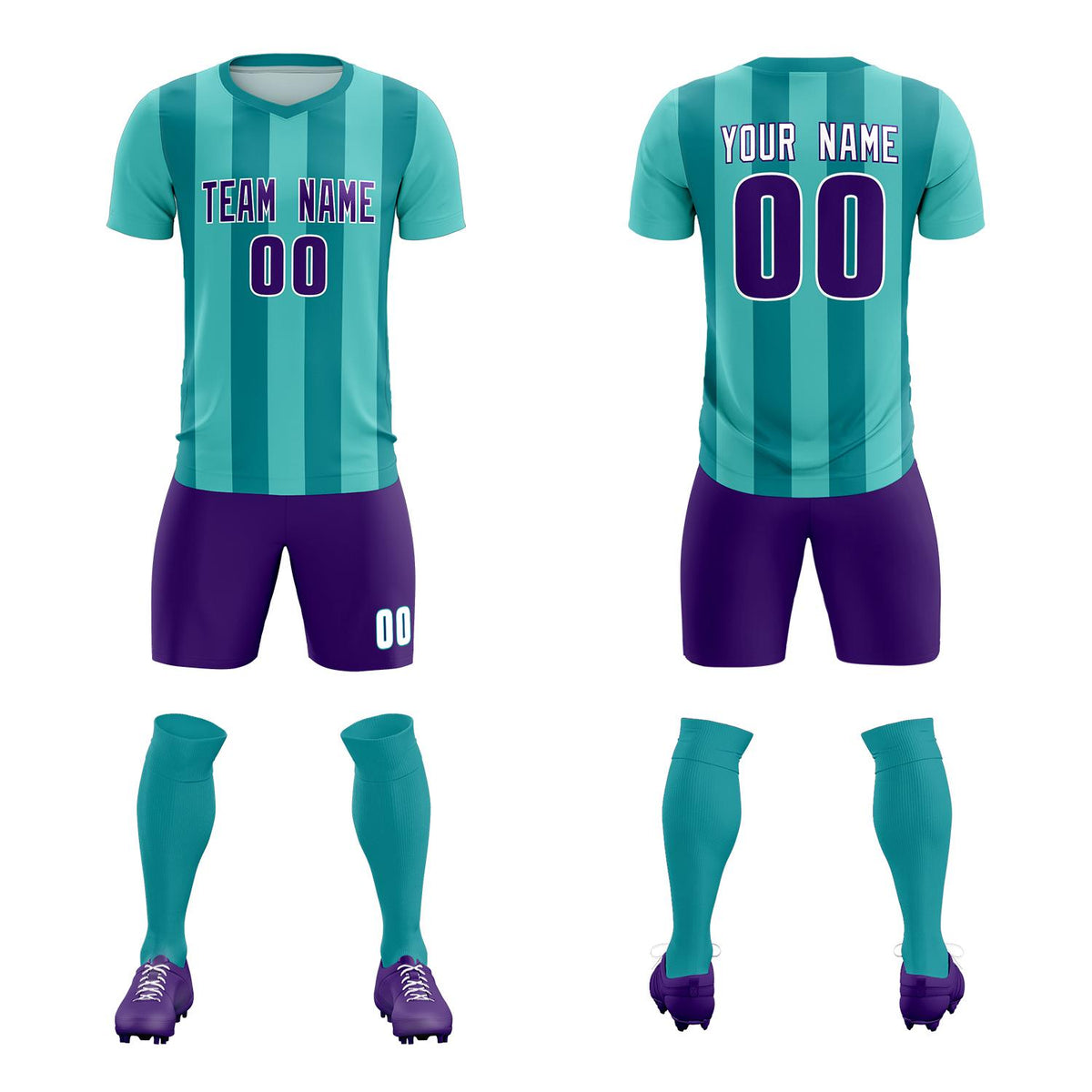 Custom Bright Green Aqua Vertical Stripes Casual Outdoor Football Kits Jersey