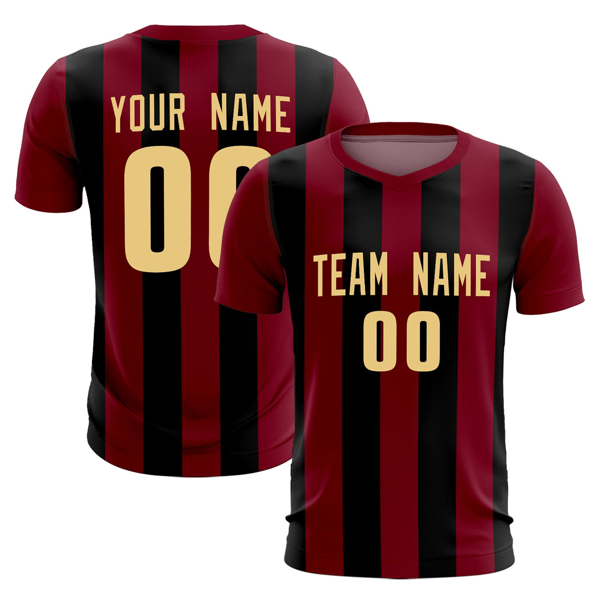 Custom Crimson Black Vertical Stripes Casual Outdoor Football Kits Jersey
