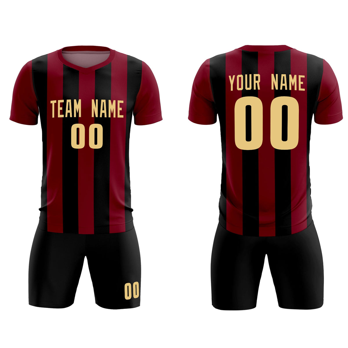 Custom Crimson Black Vertical Stripes Casual Outdoor Football Kits Jersey