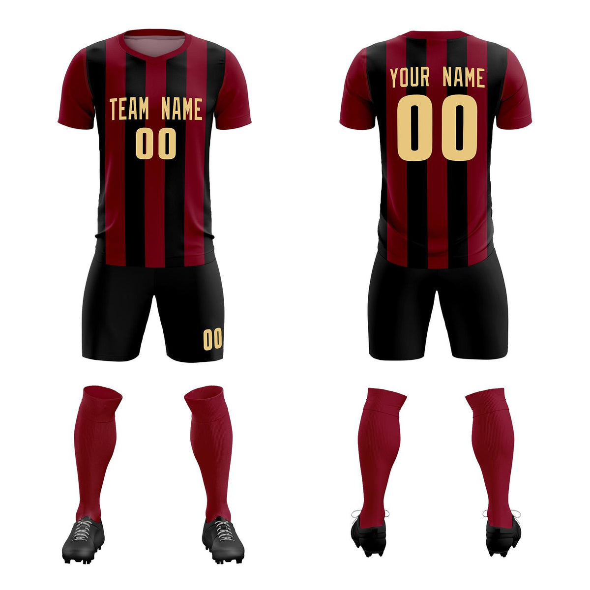 Custom Crimson Black Vertical Stripes Casual Outdoor Football Kits Jersey