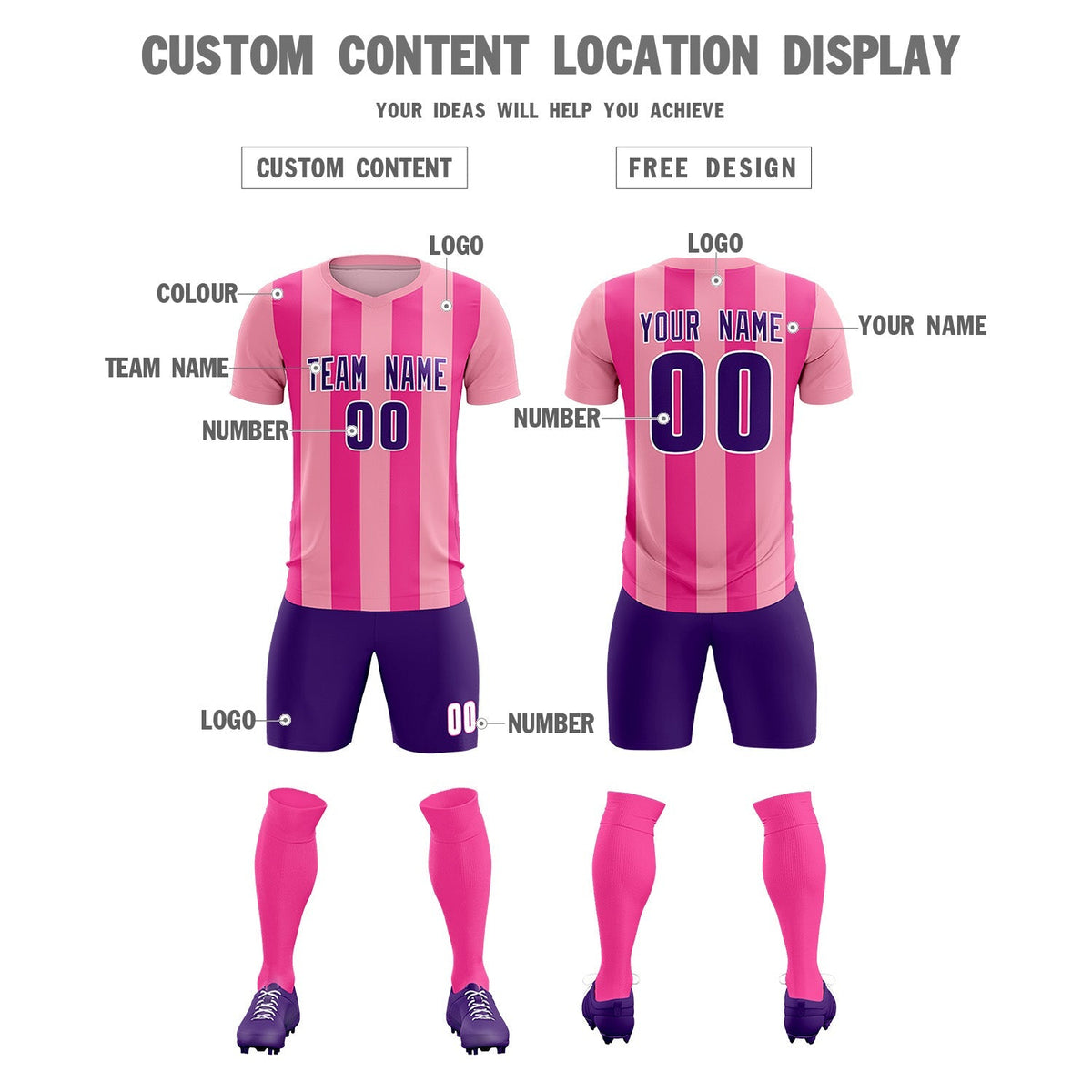 Custom Light Pink Pink Vertical Stripes Casual Outdoor Football Kits Jersey