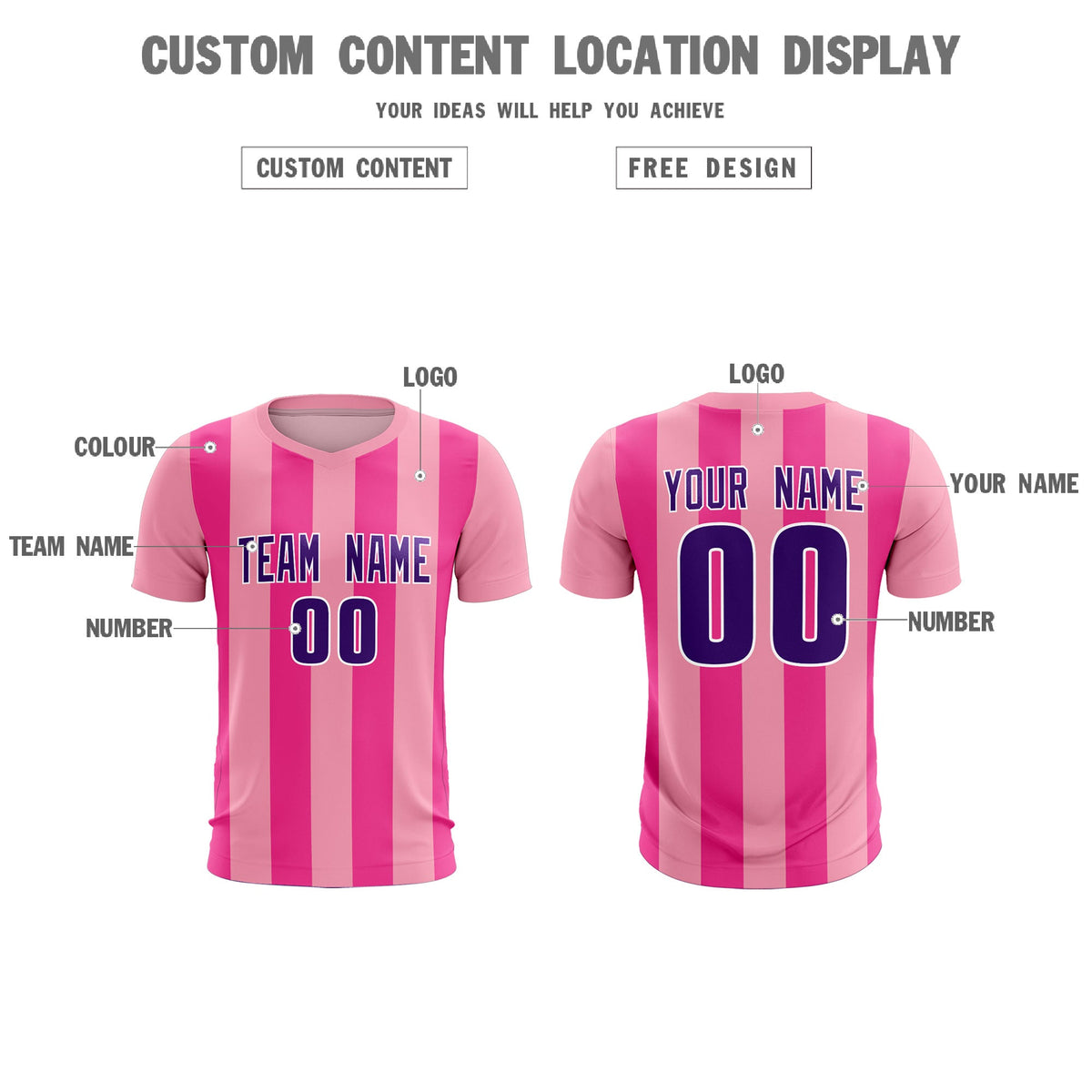 Custom Light Pink Pink Vertical Stripes Casual Outdoor Football Kits Jersey