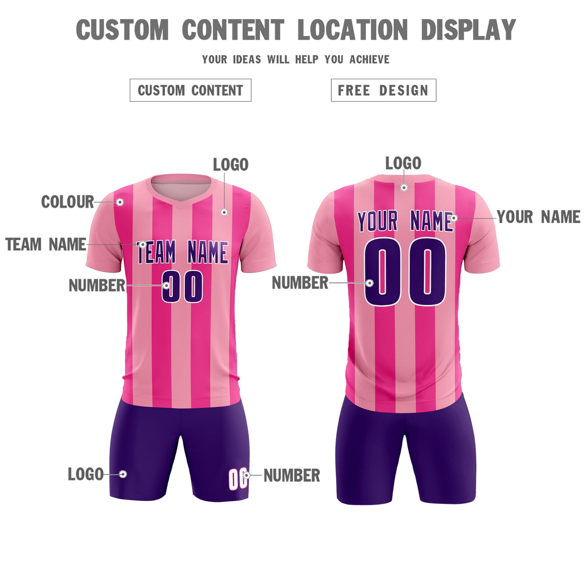 Custom Light Pink Pink Vertical Stripes Casual Outdoor Football Kits Jersey