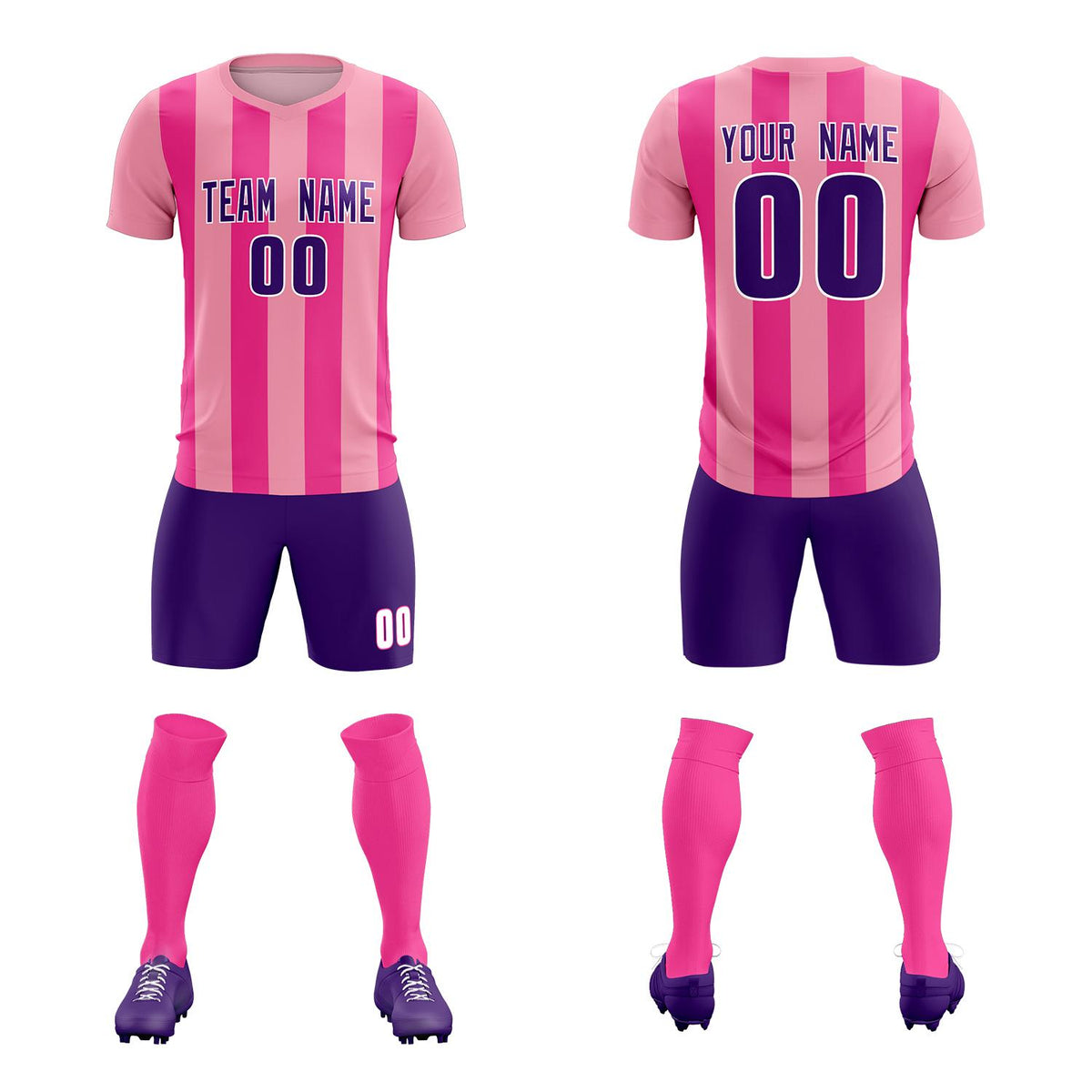 Custom Light Pink Pink Vertical Stripes Casual Outdoor Football Kits Jersey