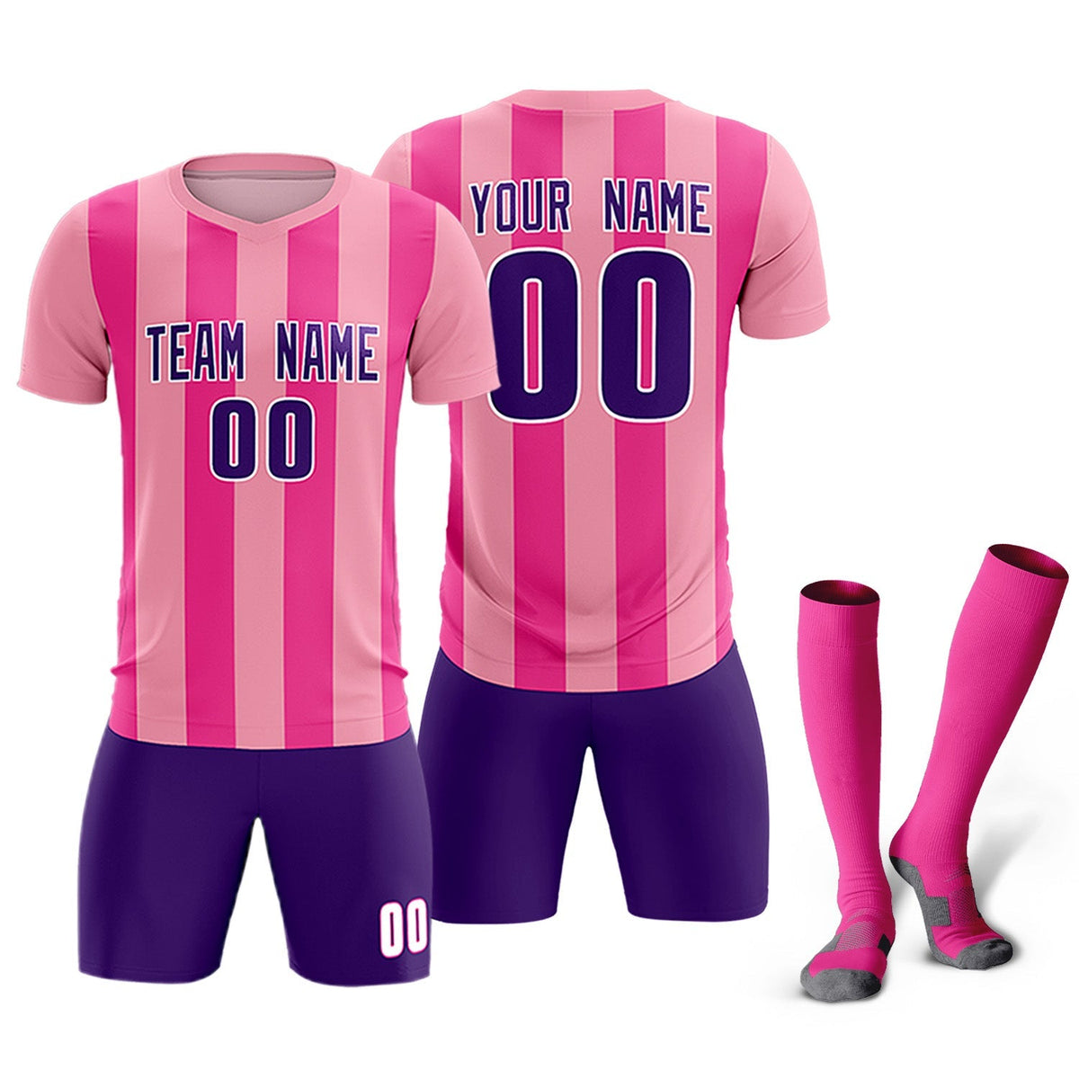 Custom Light Pink Pink Vertical Stripes Casual Outdoor Football Kits Jersey