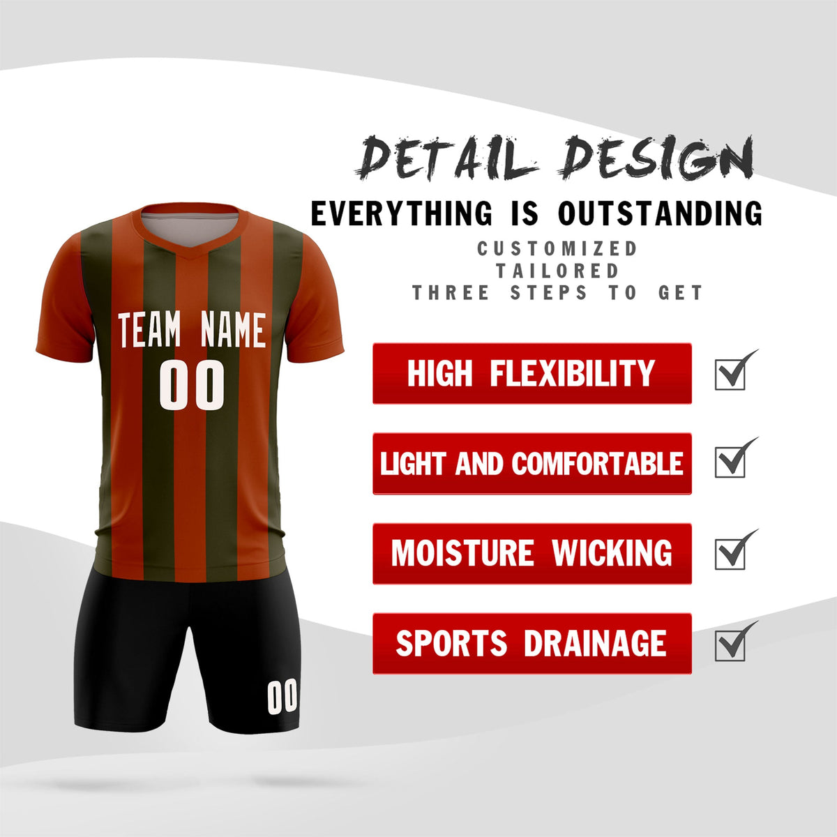 Custom Texas Orange Olive Vertical Stripes Casual Outdoor Football Kits Jersey