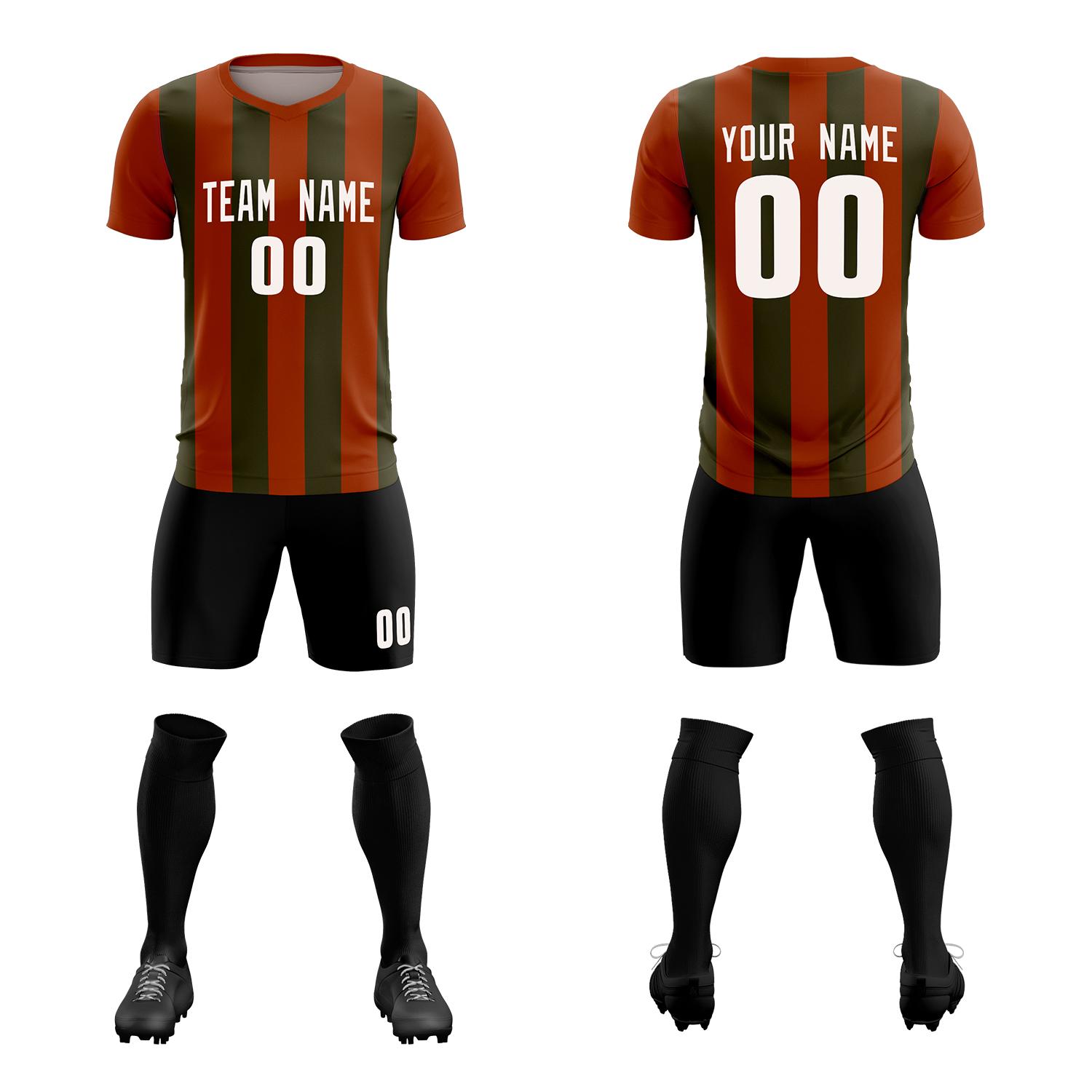 Custom Texas Orange Olive Vertical Stripes Casual Outdoor Football Kits Jersey