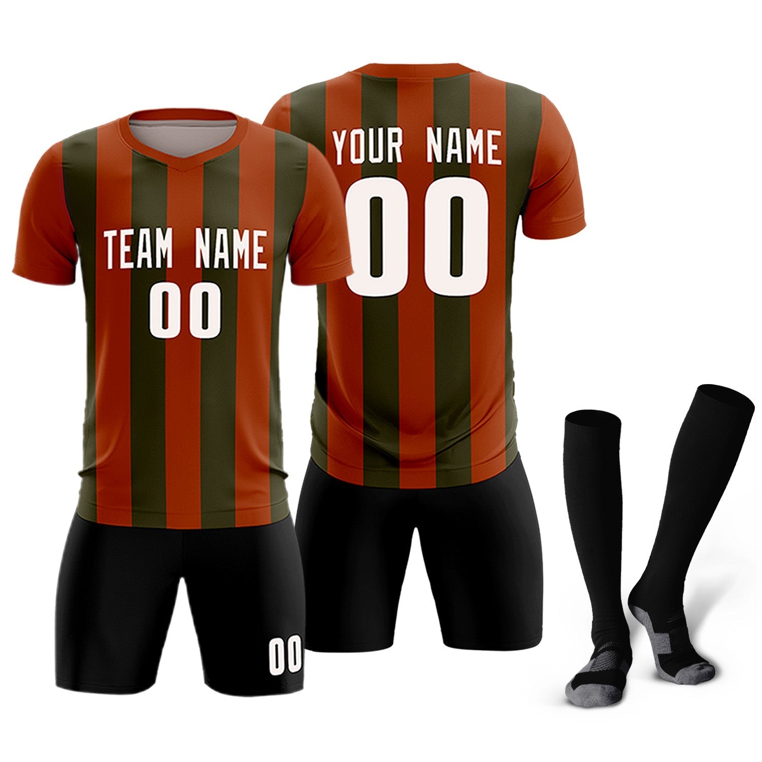 Custom Texas Orange Olive Vertical Stripes Casual Outdoor Football Kits Jersey