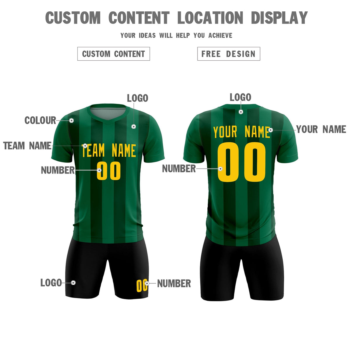 Custom Kelly Green Green Vertical Stripes Casual Outdoor Football Kits Jersey