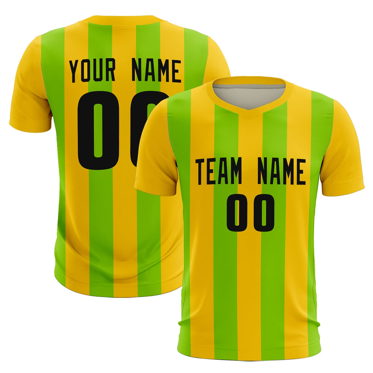 Custom Gold Neon Green Vertical Stripes Casual Outdoor Football Kits Jersey