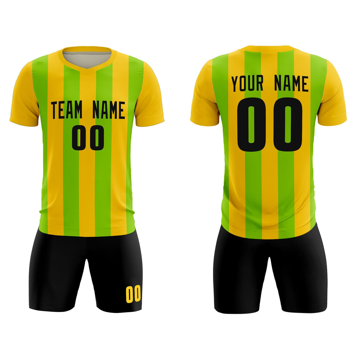 Custom Gold Neon Green Vertical Stripes Casual Outdoor Football Kits Jersey