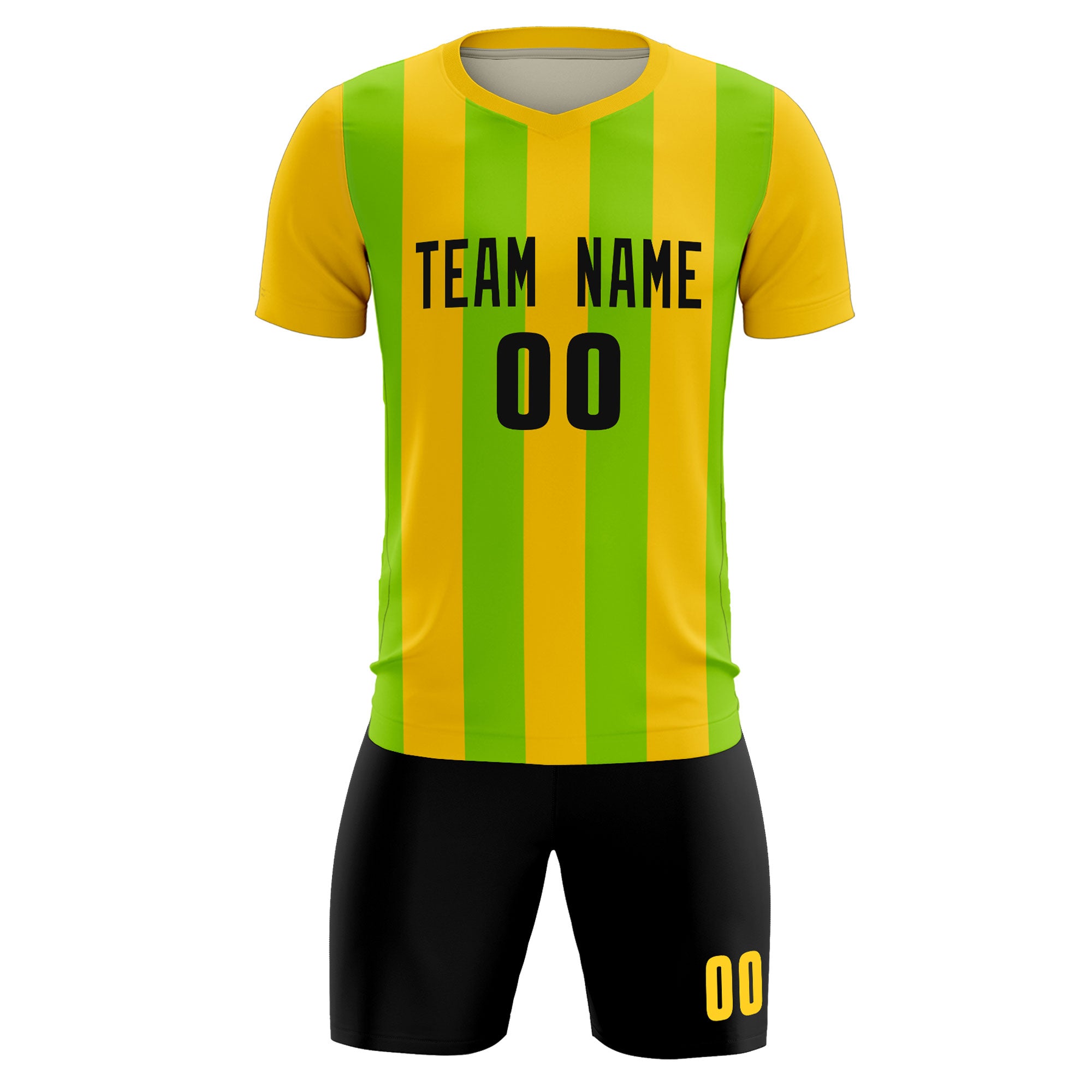 Custom Gold Neon Green Vertical Stripes Casual Outdoor Football Kits Jersey