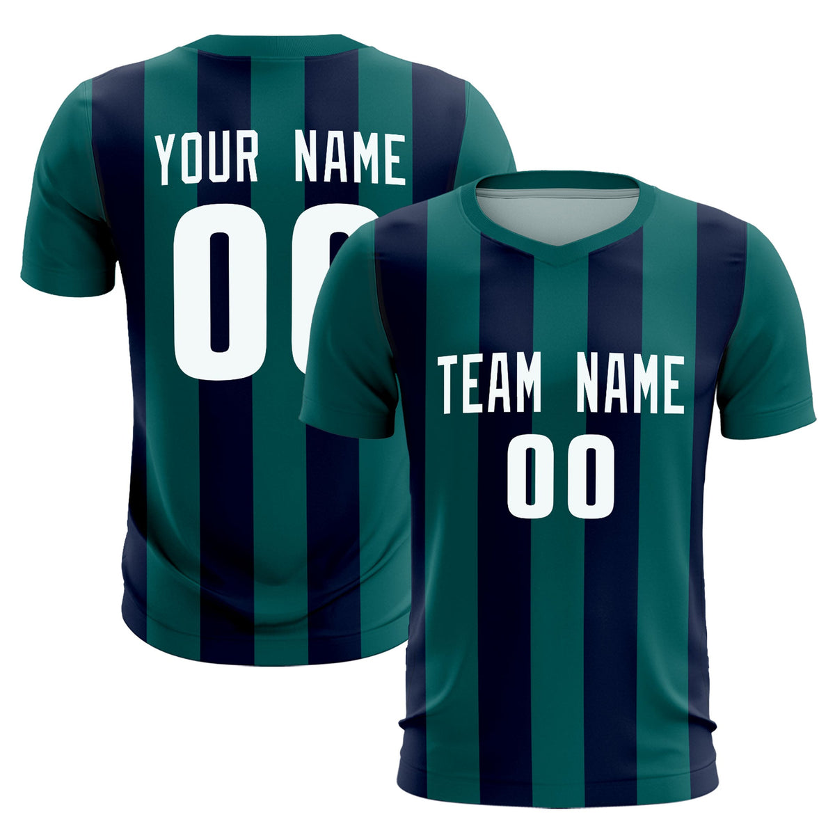 Custom Aqua Navy Vertical Stripes Casual Outdoor Football Kits Jersey